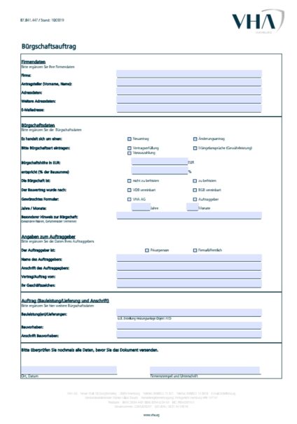 Bürgschaftsauftrag