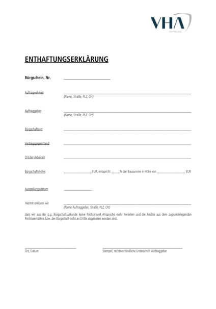 Enthaftungserklärung